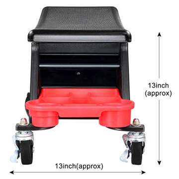 AgiiMan Mechanic Stool - Detailing Garage Rolling Stool with Wheels, Automotive Roller Creeper Seat Chair Repair Tools Tray, 2 Tool Storage Drawers Under Seat, 300 Lbs Capacity