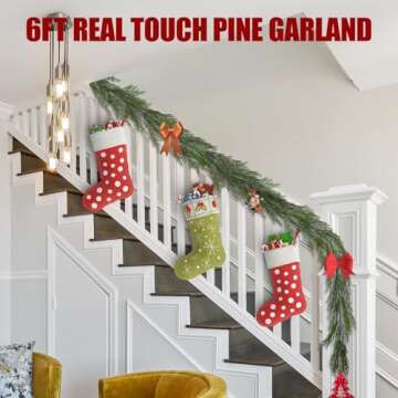 Artgar Pine Garland - 6Ft Christmas Garland - Real Touch Pine Garland - Artificial Green Cedar Garland - Garland Christmas Decorations for Home Mantel Stairs Dining Table Christmas Decor (White-Green)