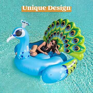 JOYIN Inflatable Peacock Pool Float - Giant Blue Peacock Fun Beach Floaties, Swim Party Animal Decorations Adult Size Inflatable Summer Pool Raft Toys Lounge for Adults & Kids