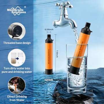 Membrane Solutions Orange Personal Water Filter Straw with Protect Carry Case, 0.1μm Outdoor Portable Backup Filtration Emergency Survival Gear, Drinking Water Purifier Straw Bag for Camping Travel