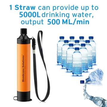 Membrane Solutions Orange Personal Water Filter Straw with Protect Carry Case, 0.1μm Outdoor Portable Backup Filtration Emergency Survival Gear, Drinking Water Purifier Straw Bag for Camping Travel