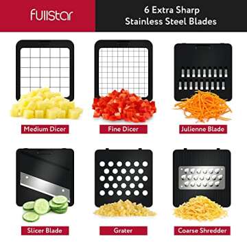 Fullstar Vegetable Chopper, Cheese Slicer, Food Chopper, Veggie Chopper, Onion Chopper, Vegetable Chopper with Container, Mandoline Slicer & Cheese Grater (6 in 1 - White)