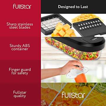 Fullstar Vegetable Chopper, Cheese Slicer, Food Chopper, Veggie Chopper, Onion Chopper, Vegetable Chopper with Container, Mandoline Slicer & Cheese Grater (6 in 1 - White)