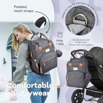 RUVALINO Diaper Bag Backpack, Multifunction Travel Pack Maternity Baby Changing Bags, Large Capacity, Waterproof, Dark Gray