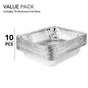 Aluminum Pans 9x13 Disposable Foil Pans (10 Pack) - Half Size Steam Table Deep Aluminum Trays - Tin Foil Disposable Pans Great for Cooking, Heating, Storing, Prepping Food