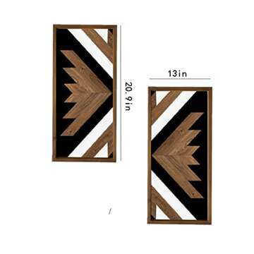 flangairy Aztec Wall Decor Southwestern Modern Geometric Wall Art Farmhouse Boho Living Room Wall Art Wood Frame Vintage Tribal Native American Wall Decor