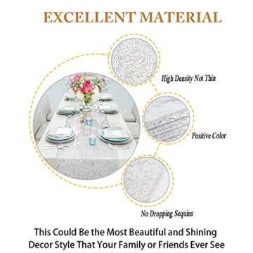 ShiDianYi 12x72-Inch Silver Sequin Table Runner Sparkly Metallic Silver Sequin Runner Event Bridal Wedding Runner Birthday Party Dinner Party Additional Colors Available Shower Ready to Ship