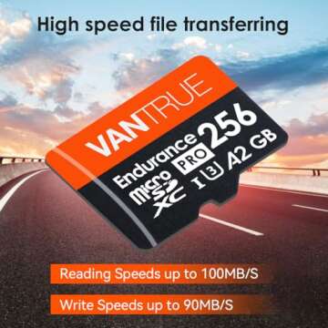 Vantrue 256GB microSDXC UHS-I U3 4K UHD Video High Speed Transfer Monitoring SD Card with Adapter for Dash Cams, Body Cams, Action Camera, Surveillance & Security Cams