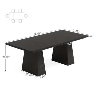 Tribesigns 63-Inch Black Dining Table for 4-6, Modern Kitchen Table with Sturdy Tapered Wood Legs, Rectangular Dinner Table with Large Tabletop for Dining Room, Kitchen, Living Room,Black