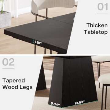 Tribesigns 63-Inch Black Dining Table for 4-6, Modern Kitchen Table with Sturdy Tapered Wood Legs, Rectangular Dinner Table with Large Tabletop for Dining Room, Kitchen, Living Room,Black