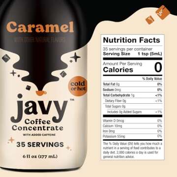 Javy Coffee Concentrate - Cold Brew Coffee, Perfect for Instant Iced Coffee, Cold Brewed Coffee and Hot Coffee, 35 Servings - Caramel