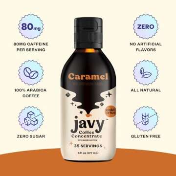 Javy Coffee Concentrate - Cold Brew Coffee, Perfect for Instant Iced Coffee, Cold Brewed Coffee and Hot Coffee, 35 Servings - Caramel