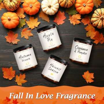 Winter Fall Candle Set | 4 Pack Christmas Fall Candles for Home - Christmas Gifts for Women Men, Fall Holiday Soy Candles | Holiday Celebration Scents of - Apple Pie/Cinnamon/Harvest/Wreath