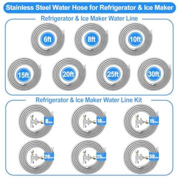 Refrigerator water line - 6 FT Premium Stainless Steel Braided Ice Maker Water Hose,Food grade PEX Inner Tube Fridge Water Line with 1/4" Fittings for Refrigerator Ice Maker