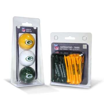 Team Golf NFL Green Bay Packers 3 Golf Balls And 50 Golf Tees Logo Imprinted Golf Balls (3 Count) & 2-3/4" Regulation Golf Tees (50 Count), Multi Colored