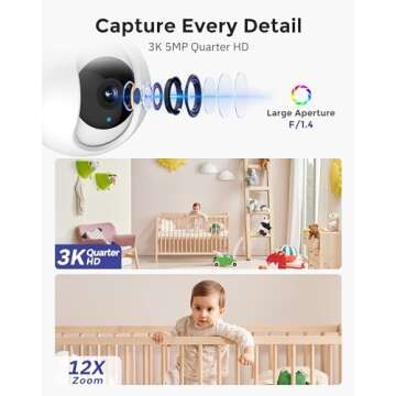 Hugolog 3K 5MP Indoor Pan/Tilt Security Camera with Auto-Focus,Ideal for Baby Monitor/Pet Camera/Home Security