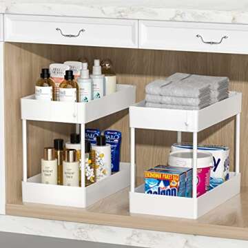 Efuytech Under Sink Organizer and Storage, 2 Tier Under Sink Shelf Organizer Rack Multi-Purpose, Under Sink Storage for Bathroom and Kitchen, Under Bathroom Sink Organizers and Storage