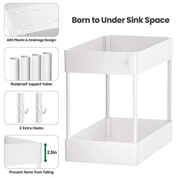 Efuytech Under Sink Organizer and Storage, 2 Tier Under Sink Shelf Organizer Rack Multi-Purpose, Under Sink Storage for Bathroom and Kitchen, Under Bathroom Sink Organizers and Storage