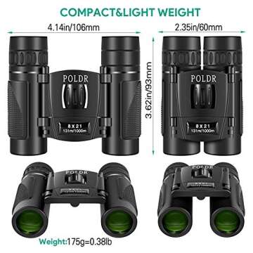 POLDR 8x21 Small Compact Lightweight Binoculars for Adults Kids Bird Watching Traveling Sightseeing.Mini Pocket Folding Binoculars for Concert Theater Opera