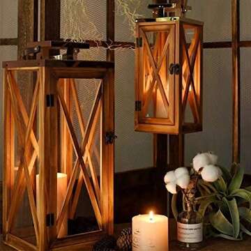 XRKITE Wooden Candle Lantern Decorative, Patio Decor with Stainless Top and Glass, Hurricane Lantern Holder Decor for Indoor Outdoor, Home, Garden, Wedding