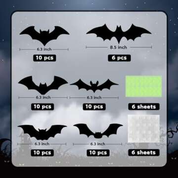 Halloween Decorations Indoor - Bats Halloween Decorations Plastic Spooky Scary Creepy 3D Bats for Halloween Party Bathroom Kitchen Home Room Outdoor Wall Window Glow Eyes Bats Stickers Gothic Decor 56 Pcs