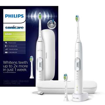 Philips Sonicare ProtectiveClean 6500 Rechargeable Electric Power Toothbrush with Charging Travel Case and Extra Brush Head, White, HX6462/05