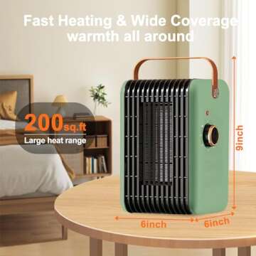 Portable Space Heater for Indoor Use 1500W PTC Electric Heater Fast Heating Ceramic Room Small Heater with Thermostat Heating and Fan Modes for Desk Office Bedroom Home (Green)