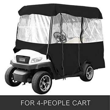 Happybuy Golf Cart roof up to 79" L Golf Cart Covers 4 Passenger Premium Tight Weave Ezgo Golf Cart Accessories Travel 4-Sided Fits Club Car（Black 011）