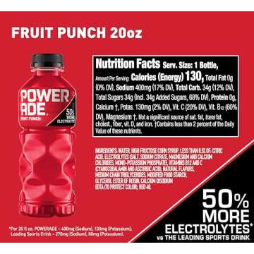 POWERADE Sports Drink Fruit Punch - 20 Oz Pack of 24 for Hydration