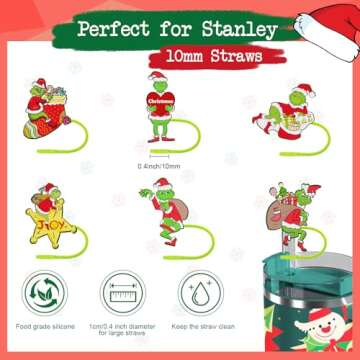 Christmas Straw Toppers for Stanley, Xmas Tumbler Straw Covers, Green Monster Straw Tip Cover Cap Christmas Gifts Christmas Decorations