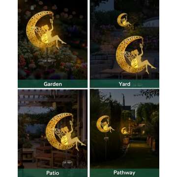 Vuees Solar Garden Statues Outdoor Decor, Fairy Moon Figurine Light Stake, Housewarming Ornament for Patio, Lawn, Yard, Pathway - Unique Gift Ideas for Gardening Mom Grandma