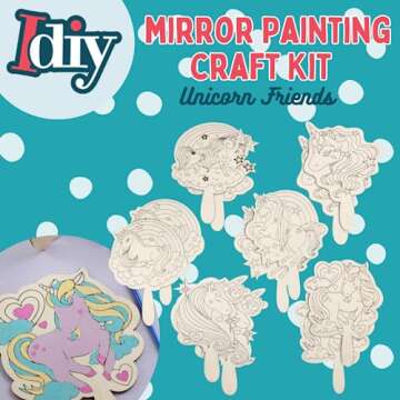 Idiy Paint Your Own Mirror Kids Party Craft Kits(12 Unicorn Friends Wood Mirrors w Paints)-Each Kit Has its Own Brush, Paint, & Project-Fun, Unique Birthday Favors, Classroom School Activity Gift