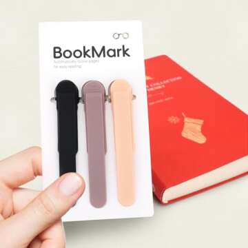 SMUK 3pcs Automatic Bookmark, Silicone Book Marks for Reading Women, Men, Kids, Book Lovers, Cute Unique Book Markers for Reading, Reading Accessories Gifts for Book Lovers