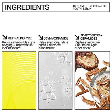 Youth To The People Retinal + Niacinamide Youth Serum - Adaptogen & Ceramide Serum - Pore Tightening, Anti-Aging Retinol Alternative + Niacinamide Serum - Moisturizing Night Serum (1oz)