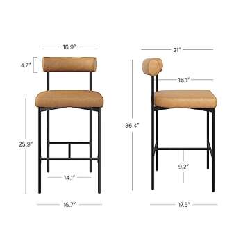 Nathan James Dahlia Counter Height Chair, Modern Barstool with Back, Mid-Century Metal Legs and Leather Padded Cushion for Kitchen, Island and Bars, Brown/Black