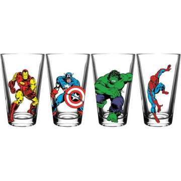 Avengers Pint Glasses Set of 4 - 16 oz Classic Design