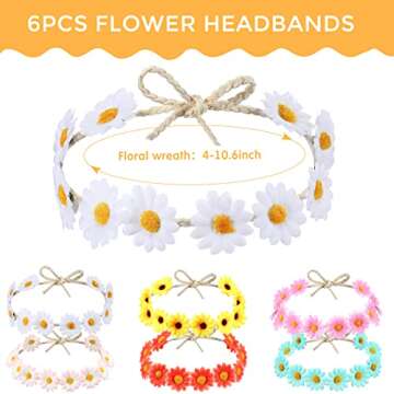 Groovy Retro Flower Sunglasses Headbands Party Favors Daisy Flower Costume Accessories Set 60s 70s Party Gifts for Kids (12 Pcs)