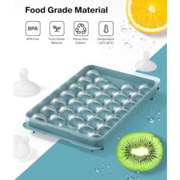 Ice Cube Trays with Lid and Bin, 3 Pack Ice Ball Maker Mold for Freezer Round Ice Molds with Container Mini Circle Ice Cube Tray for Drinks, Coffee, Whiskey, Cocktail, BPA Free (Lake Blue)