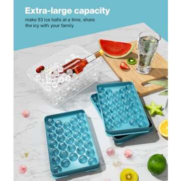 Ice Cube Trays with Lid and Bin, 3 Pack Ice Ball Maker Mold for Freezer Round Ice Molds with Container Mini Circle Ice Cube Tray for Drinks, Coffee, Whiskey, Cocktail, BPA Free (Lake Blue)