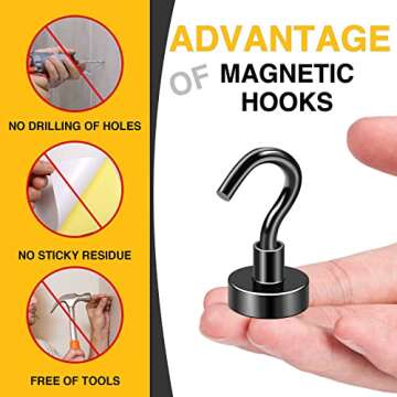 DIYMAG Magnetic Hooks for Refrigerator, Extra Strong Cruise Hook, Heavy Duty Earth Magnets with Hook for Hanging, Magnetic Hanger for Cabins, Grill (10P-Black)