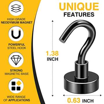 DIYMAG Magnetic Hooks for Refrigerator, Extra Strong Cruise Hook, Heavy Duty Earth Magnets with Hook for Hanging, Magnetic Hanger for Cabins, Grill (10P-Black)