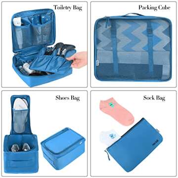 BAGAIL 8 Set Packing Cubes Luggage Packing Organizers for Travel Accessories-Light Blue