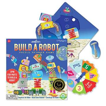 eeBoo: Build A Robot Spinner Puzzle Game, Encourages Imaginative Play, Patience and Social Skills for Children, for 2 to 4 Players, Spin for Parts to Build a Robot, Ages 3 and up