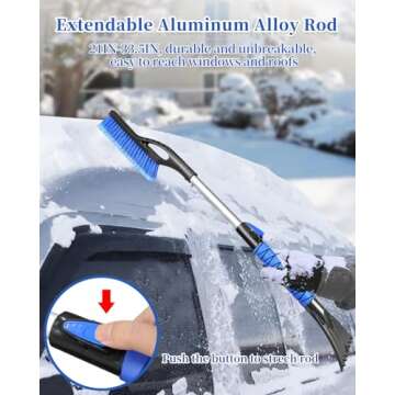 Auccutro 33'' Snow Brush and Ice Scraper for Car Windshield, Aluminum Extendable Snow Removal Tool for Car Window with Foam Grip, Soft Broom Head for SUV Truck Auto Vehicle Winter Accessories