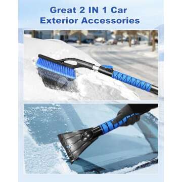 Auccutro 33'' Snow Brush and Ice Scraper for Car Windshield, Aluminum Extendable Snow Removal Tool for Car Window with Foam Grip, Soft Broom Head for SUV Truck Auto Vehicle Winter Accessories