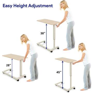 Adjustable Light Oak Hospital Bed Table with Wheels