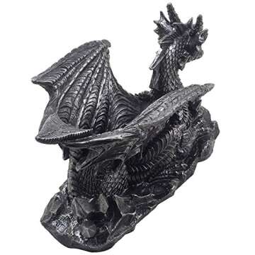 Mythical Guardian Dragon Wine Bottle Holder Statue in Metallic Look for Decorative Medieval and Gothic Decor for Home Bar, Tabletop Wine Rack and Office Server Decorations Or Rec Room Gifts for Men