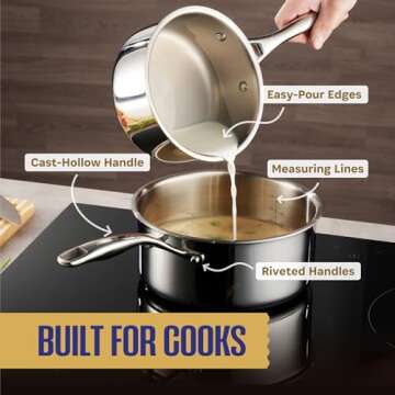 LEGEND COOKWARE Stainless Steel Cookware Set | 5 Ply, 14-Piece, Induction, Non-Toxic, Oven Safe | Best 18/8 Full Clad | Professional Kitchen Cooking, Heavy Chef Quality | PFOA, PTFE & PFOS Free