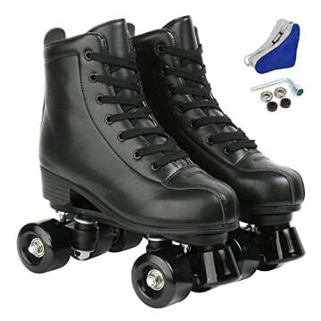 XUDREZ Roller Skates, Double-Row Roller Skates for Unisex, Roller Skates PU Leather High-top Roller Skates Four-Wheel Roller Skates Shiny Roller Skates (Black Wheel,Women's 8 / Men's 6.5)