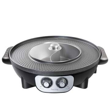 Food Party Hot Pot with Grill 2 in 1 Electric Smokeless Grill and Hotpot Pot Combo Korean BBQ Grill 110V 1700W